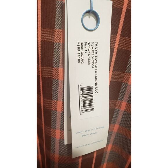 Tanya Taylor Nancy Dress Gray Burgundy Pink Plaid MSRP$295 Organic Cotton 1X NWT - Picture 7 of 7